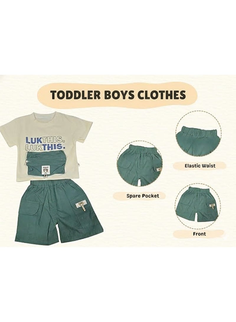 MINIIMODZ MINII MODZ Lukthis Green Set for Boys - Party Dress, Casual Dress, Kids Partywear, Boys Ethnic Sets, Diwali Dress, T-shirt and Pant Set, Picnic Wear - Image 4